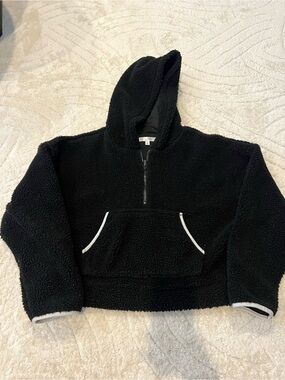Black Sherpa Half-Zip Hoodie Jacket